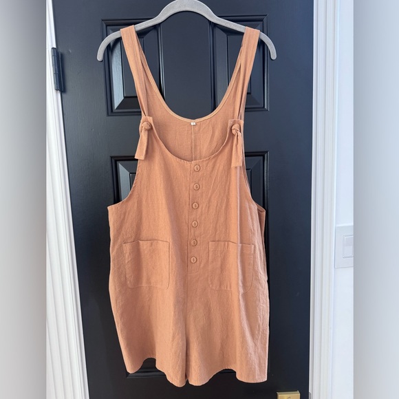 Yeokou Women's Cotton Linen Overall Romper Adjustable Tie Straps w/Pockets NWOT - Picture 4 of 6